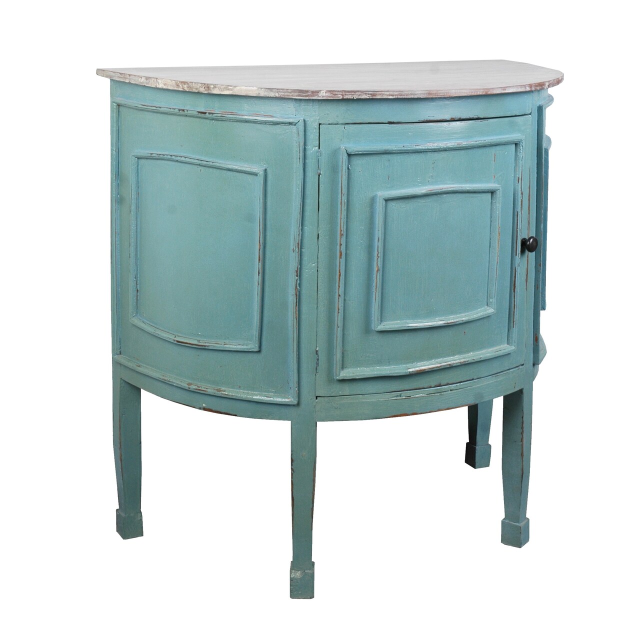 The Hamptons Collection 39.25” Light Blue and Gray Cottage Half Round Side Table with Cabinet